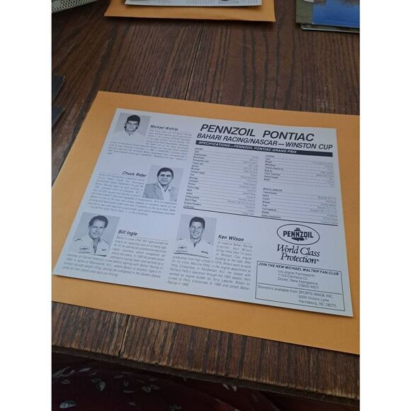 Vintage Michael Waltrip Pennzoil 30 Driver Card Bahari Racing NASCAR Winston Cup - Picture 3 of 3